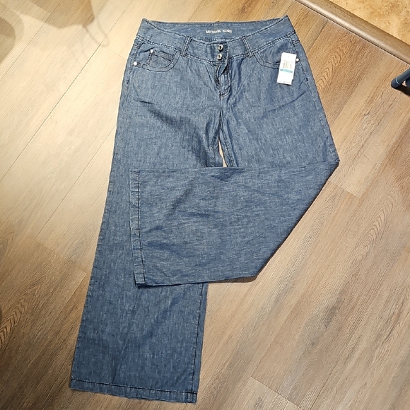Michael Kors Denim - Michael Kors Chambray Wide Leg Jeans in Indigo Blue, Sz 16
